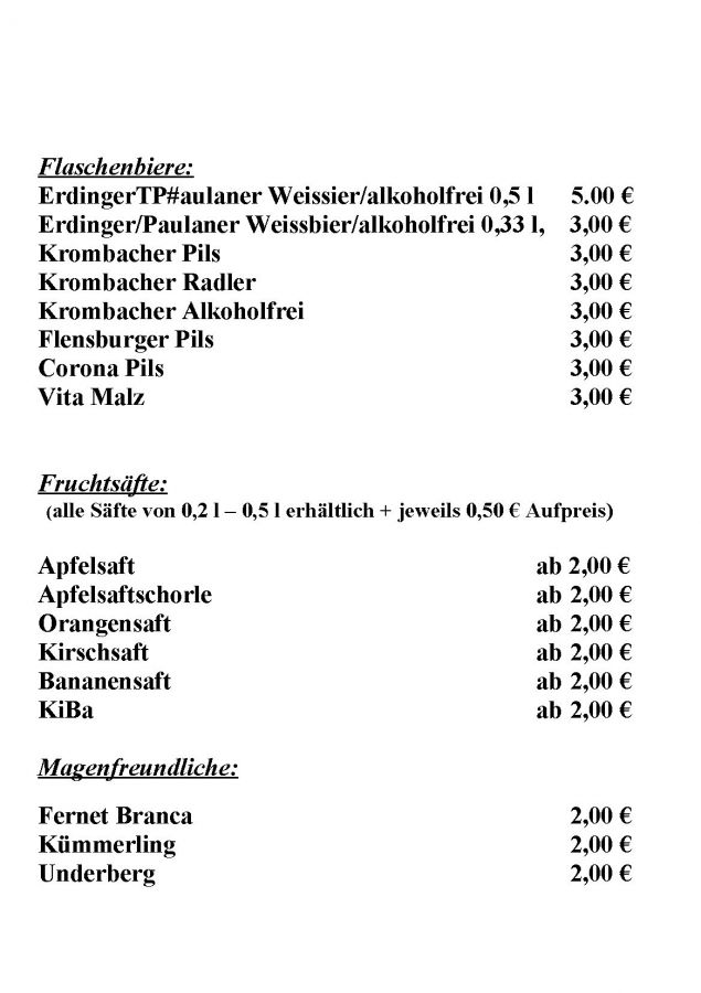 Flaschenbiere, Fruchtsäfte und Magenfreundliche